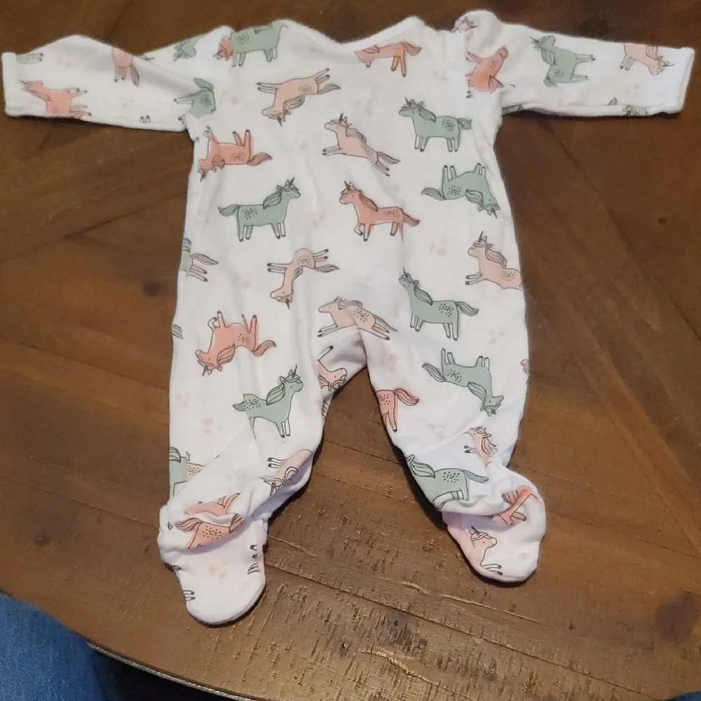 Carter's Pink and Green Horse Print Footie